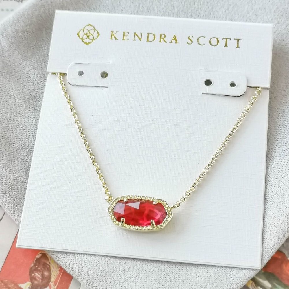 Elisa Gold Necklace in Berry Red with Dust Bag
